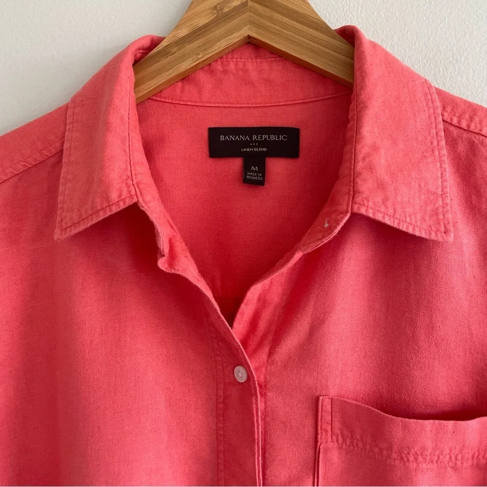 Banana Republic Women's Linen Blend Shirt Deep Coral Size Medium - Picture 7 of 11
